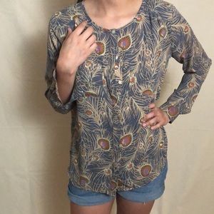 Loft blue and orange long sleeve blouse